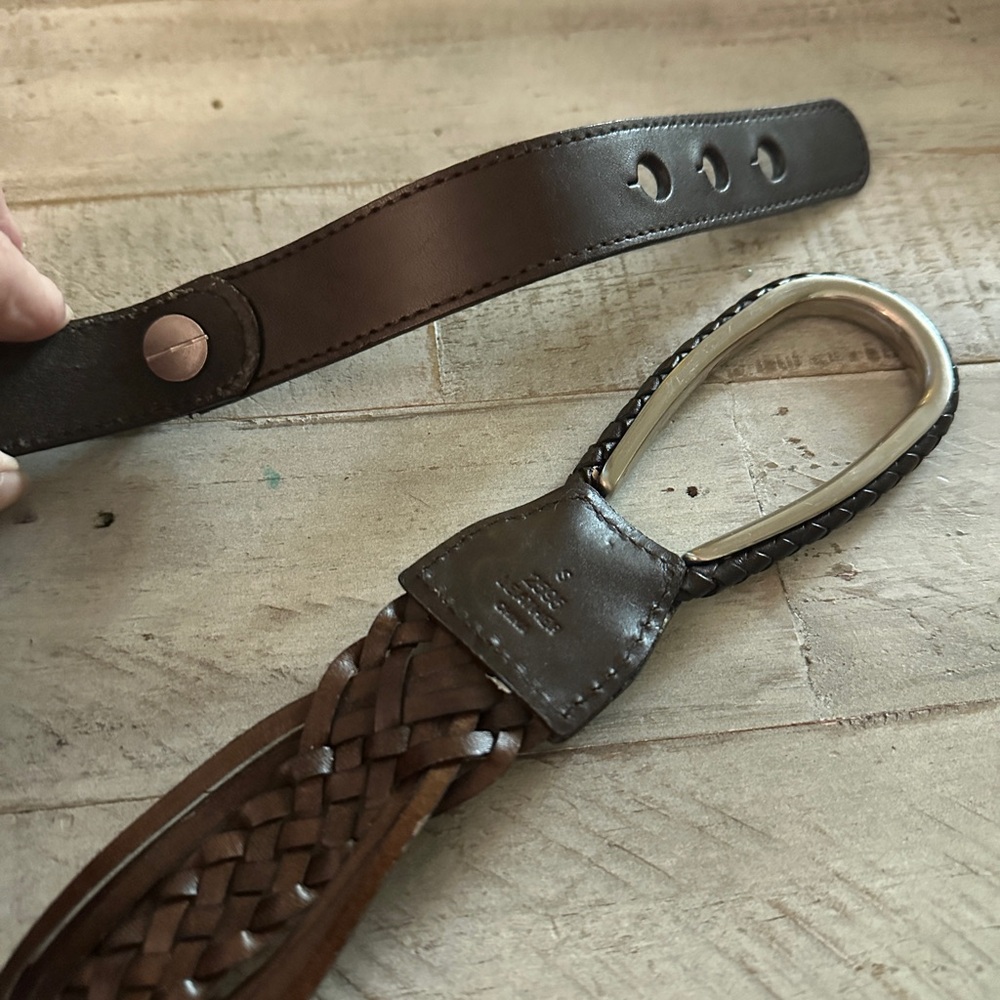 Braided Brown Leather Belt with Statement Silver Buckle Unique Character - Picture 6 of 10